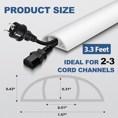 Floor Cord Cover for Wires on Floor Self Adhesive Cord Hider Floor Cable Management Wire Covers for Cords Protector Prevent Cable Trips Cord Cavity W 0.51" x H 0.31", White, 3.3Ft
