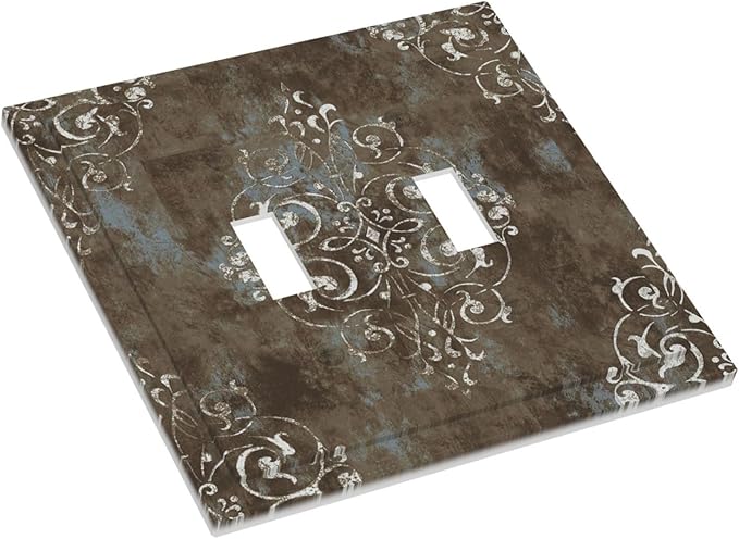 Gothic Vintage Abstract Brown Patterns Double Toggle Light Switch Covers 2 Gang Wall Plate Dual Decorative Switchplate Electrical Faceplate for Country Bathroom Bedroom Decor