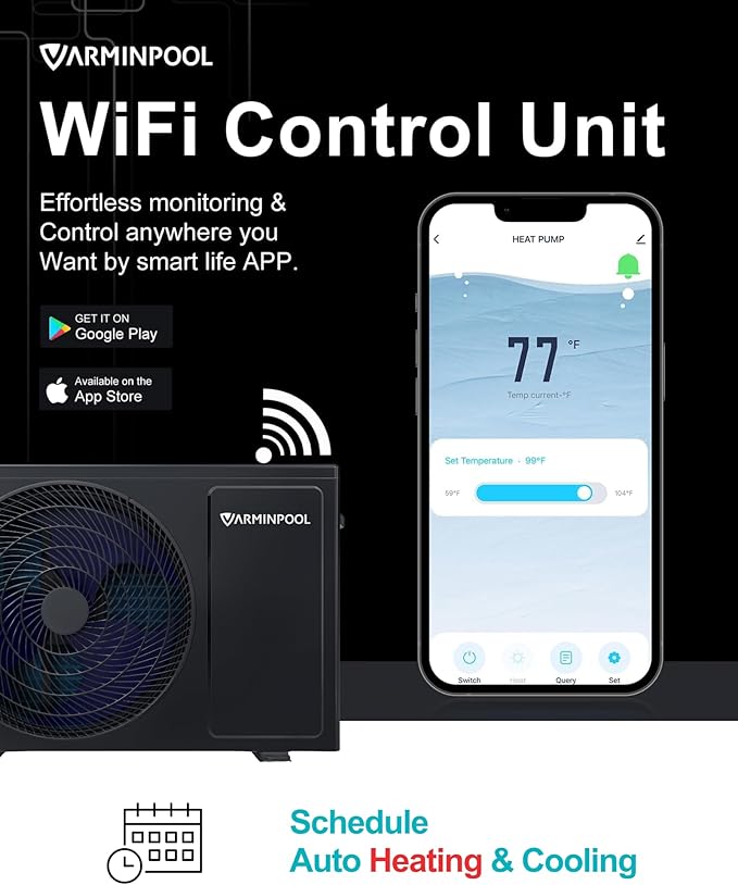 Electric Pool Heat Pump for 7000 Gallons in and Above Ground Swimming Pool, 27000 BTU Pool Heater, WiFi Remote Control & Schedule, Titanium Heat Exchanger, 120V, Energy Efficient