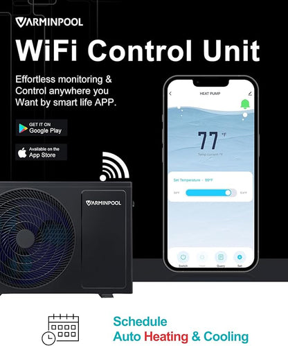 Electric Pool Heat Pump for 7000 Gallons in and Above Ground Swimming Pool, 27000 BTU Pool Heater, WiFi Remote Control & Schedule, Titanium Heat Exchanger, 120V, Energy Efficient