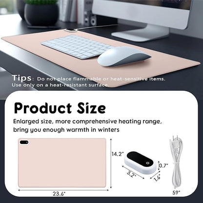 Konohan Heated Large Desk Mat PU Leather Warm Mouse Pad with 5 Heating Level & 4 Hour Auto Shut-Off Heating Keyboard Pad Warmer Gaming Mice Mat Only Supports 110v(Khaki Color,23.6"x 14.2")