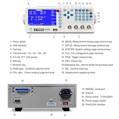 MATRIX MCR5200 Benchtop LCR Meter, 40Hz-200kHz 0.1%, Digital LCR Bridge Measures Inductance/Capacitance/Resistance, USB/RS232C, Calib-Clear, Data Save