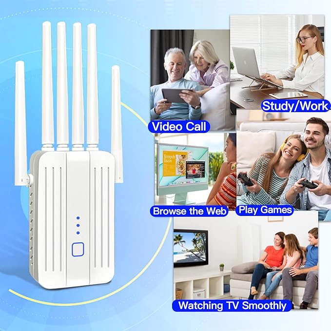 WiFi Extender Signal Booster with 6 Antennas, WiFi Extender with Ethernet Port, WiFi Booster Up to 10000 Sq.ft, WiFi Repeater, More Devices, Internet Extender WiFi Booster for Home, White