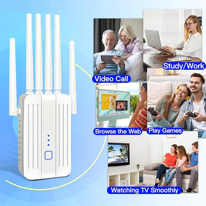 WiFi Extender Signal Booster with 6 Antennas, WiFi Extender with Ethernet Port, WiFi Booster Up to 10000 Sq.ft, WiFi Repeater, More Devices, Internet Extender WiFi Booster for Home, White