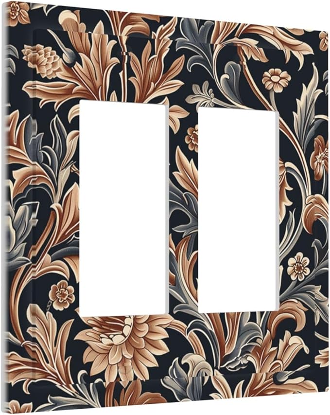 Decorative Outlet Covers Vintage Grey Plant Leaves Brown Flowers 2 Gang Double GFCI Rocker Electrical Wall Panels Light Switch Cover Plate for Bedroom Home Decor