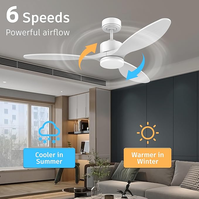 cumilo 52" Smart Wood Ceiling Fans with light and Remote,Dimmable LED Light,Quiet DC Motor,Control with Alexa Google Voice App,Outdoor Indoor Modern Ceiling Fan for Bedroom Patio,White