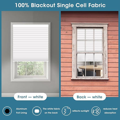 SmartWings Motorized Cellular Shades with Remote, Customized Electric Cordles Honeycomb Blinds Compatible with Alexa/Homekit/Google for Windows, 100% Blackout Single Cell White