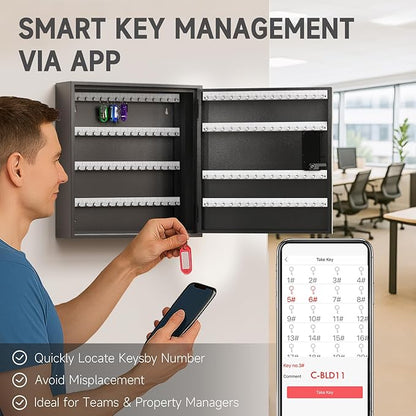 WeHere Smart Key Lock Box, Wall Mounted Key Cabinet with 120 Key Tags, Bluetooth App Control, OTP & Password Unlock, Wi-Fi Remote Unlock (Bridge Required), Steel Key Safe for Office Home Business