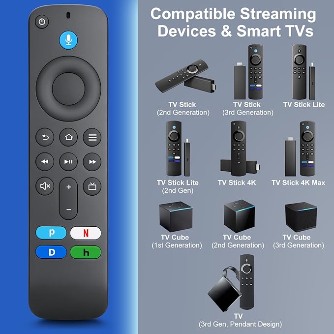 Voice Replacement Remote Control Compatible with Fire TV Stick,TV Cube and Amazon Fire Smart TVs