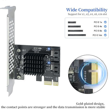 PCIe to SATA3.0 Expansion Card - ASM1061 2-Port 1X Controller | 6Gbps High-Speed Transmission | Hot-Swappable | Compatible with SSD/Mobile Hard Drives | for Windows, Mac, Linux