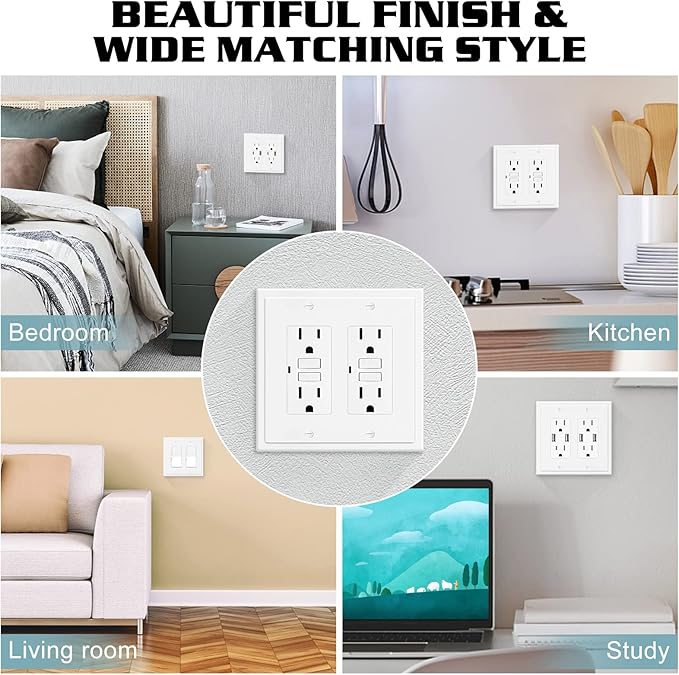 2-Gang Modern Edge Decorative Wall Plate Cover Switch Outlet Double Decorator Electrical Faceplate for Light Switches, Smart Switch, GFCI, Dimmers, Receptacle, USB Outlet (10 Pack, Double Decorator)