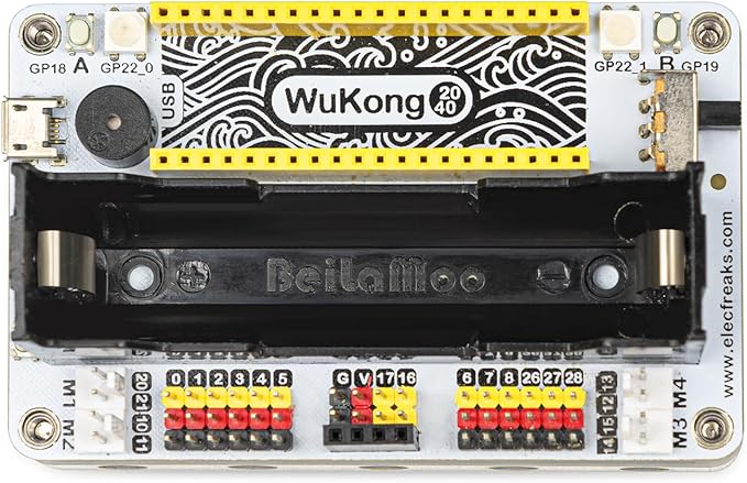 ELECFREAKS Wukong2040 Expansion Board Adapter for Raspberry Pi Pico Breakout Board with Buzzer/Rainbow Lights/Motor Interface/IO Interface Expansion