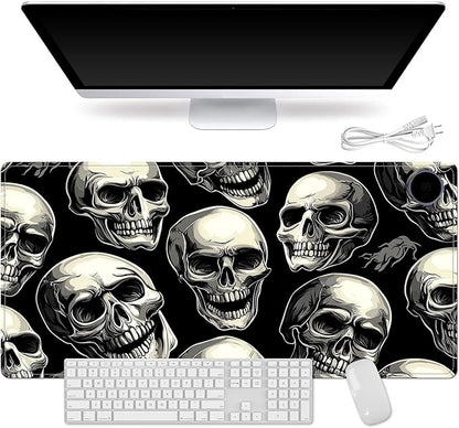 Small Heated Desk Pad 23.6" x 14.2" – Compact Electric Mouse Pad with 3 Heating Levels, Auto Shut-Off, Waterproof PU Surface, Plug-in Warmer for Office or Home Use, Skull Pattern