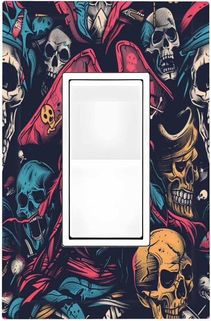 Decorative Outlet Covers Pirate Colourful Skeleton Red Hat 1 Gang Single Rocker Light Switch Cover Plate Wall Plates Gfci Faceplate For Farmhouse Cabin Decor