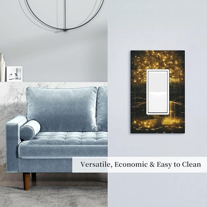 Decorative Outlet Covers Golden Shining Fantasy Kabbalah Tree of Life 1 Gang Rocker Light Switch Cover Plate Single Decora Light Switch Covers Wall Plate Faceplate for Bedroom Home Decor