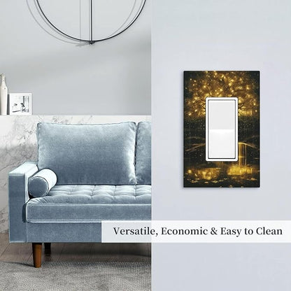 Decorative Outlet Covers Golden Shining Fantasy Kabbalah Tree of Life 1 Gang Rocker Light Switch Cover Plate Single Decora Light Switch Covers Wall Plate Faceplate for Bedroom Home Decor