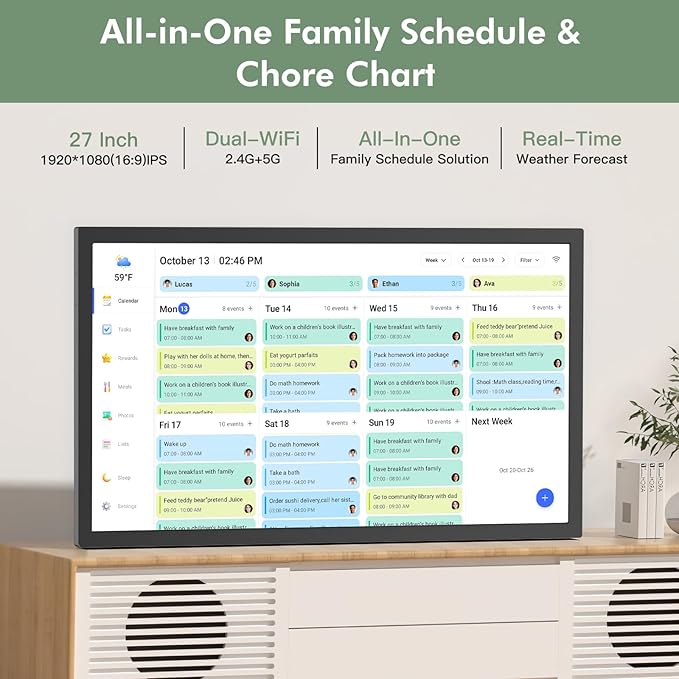 Digital Wall Calendar Chore-Chart-for-Business Planner - 27 inch Touchscreen Interactive Display Electronic Calendar for To Do List, Auto-Sync Calendars, Wall & Dask Mountable, Christmas Gifts for Mom