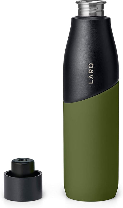 LARQ Bottle Movement PureVis 32 oz- Lightweight Self-Cleaning and Non-Insulated Stainless Steel Water Bottle with UV Water Purifier | Reusable & Travel Friendly, Black/Pine