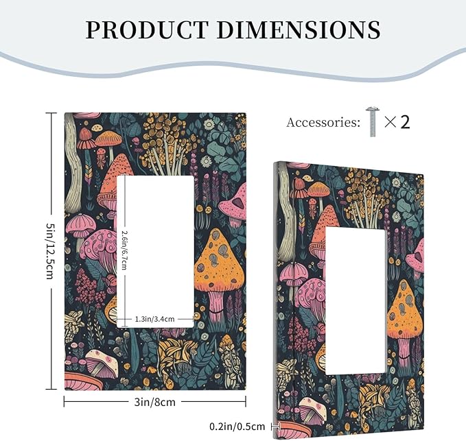 Decorative Light Switch Cover Multicolored Mushrooms Colorful Plant Single Rocker Personalized Wall Plate Switchplate 1 Gang Outlet Covers Decora Light Switch Plate for Home Decor