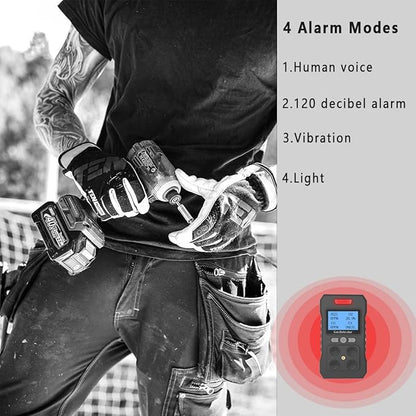 4 Gas Monitor Rechargeable Portable Gas Detector H2S O2 CO and LEL Multi Gas Monitor Professional Gas Sniffer with LCD Display Sound Light Vibration Alarm Mode.