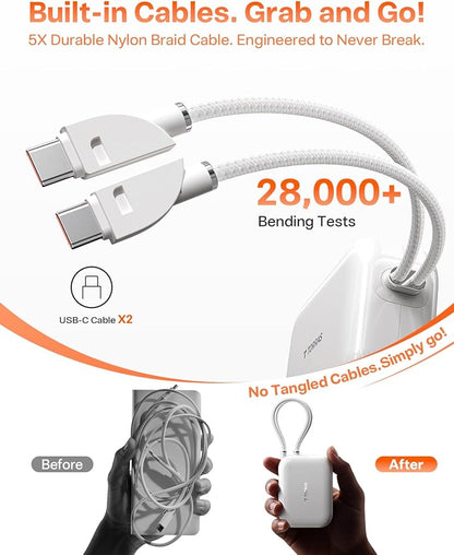 TORRAS 45W Portable Charger, Smallest 10000mAh Power Bank with Built in USB-C Cable, Fast Charging USB C in&Out Battery Pack, Travel Phone Charger for iPhone Air/17/16/15 Series, Samsung, iPad etc