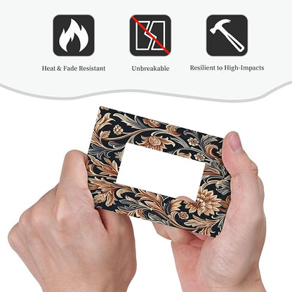 Decorative Outlet Covers Vintage Grey Plant Leaves Brown Flowers 1 Gang Single Rocker Light Switch Cover Plate Wall Plates GFCI Faceplate for Bedroom Home Decor