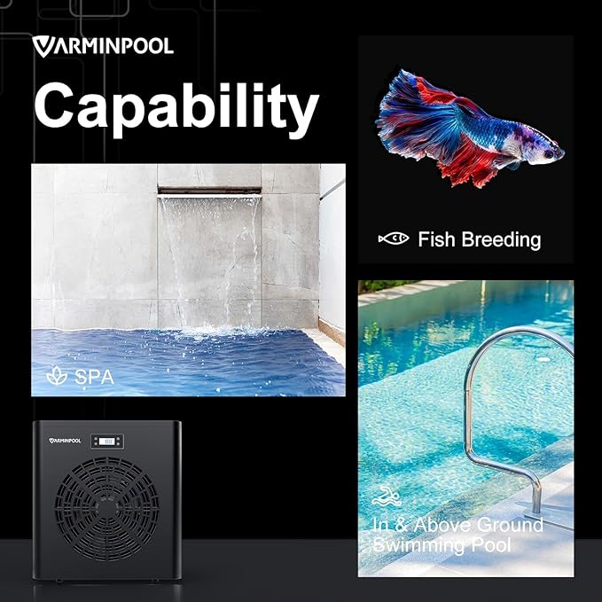 16000BTU Pool Heat Pump for Above Ground Pool, Electric Pool Heater for 5400 Gallons, WiFi Control, Smart Inverter, Titanium Heat Exchanger, 110V