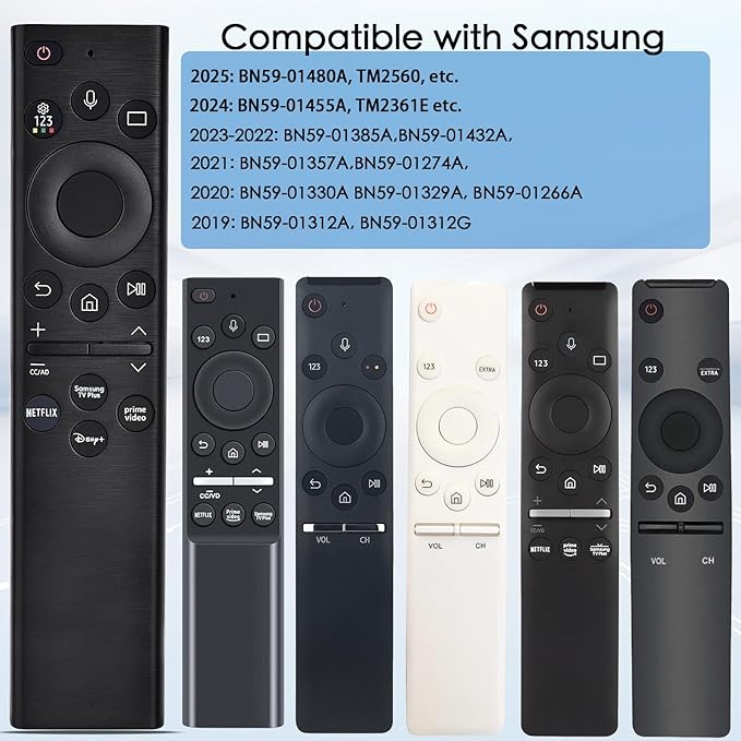 Replacement Voice Remote for Samsung Smart TV:Compatible with BN59-01385A(Solar Version),for All 2019 to 2025 Smasung Curved Crystal UHD QLED The Frame NEO QLED 4K 8K Smart TV
