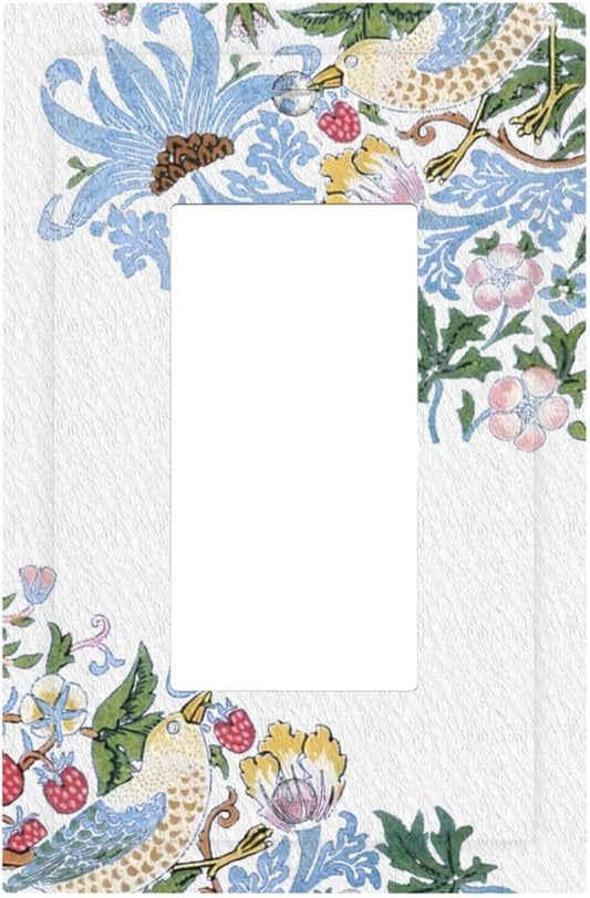 Decorative Outlet Covers Retro Morris Strawberry Rustic Plant Bird 1 Gang Single Decora GFCI Device Light Switch Covers Plate 1 Rocker Wall Plate Jumbo Faceplate