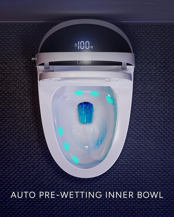 CANEST Smart Toilet, Toilet With Bidet Auto Flush, Auto Open and Close, Foot Sensor Operation, Warm Water, Heated Seat, Temperature Display, Night Light (TC-200GE)