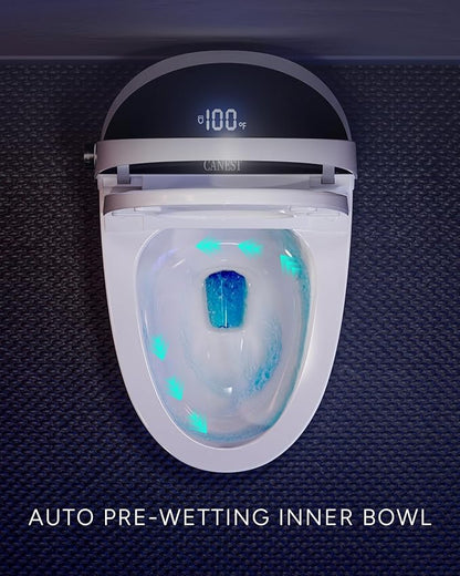 CANEST Smart Toilet, Toilet With Bidet Auto Flush, Auto Open and Close, Foot Sensor Operation, Warm Water, Heated Seat, Temperature Display, Night Light (TC-200GE)