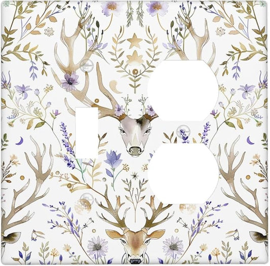 Wallplates Gothic Retro Floral Damask Elk Wild Flower 1 Toggle 1 Duplex Switch Plate Electrical Gfci Faceplate Decorative Light Switch Covers For Bed Room Living Room Decor