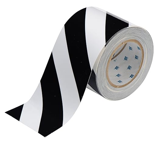 Brady ToughStripe Nonabrasive Diagonal Stripes Floor Marking Tape, 100' Length, 4" Width, Black and White (Pack of 1 Roll)