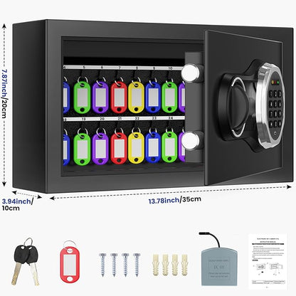 28 Keys Combination Lock Key Cabinet, Anti-Theft Key Lock Box with Key Tags, Key Organizer Wall Mount for Car Garage House Rental Office Business