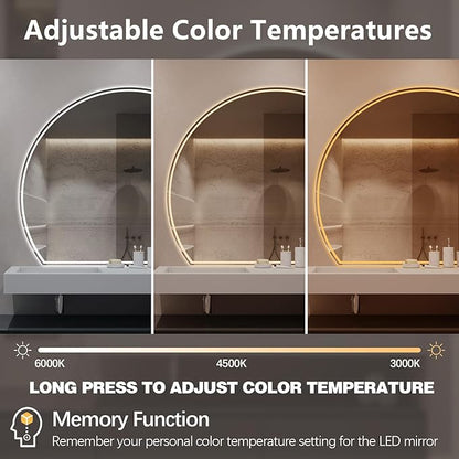 Niccy Half Moon Led Mirror for Bathroom, 44" Semi Round Backlit Mirror for Wall Lighted Mirror with Frameless 3 Color, Defogger, Explosion-Proof, HD Glass and IP65 Vanity Mirror