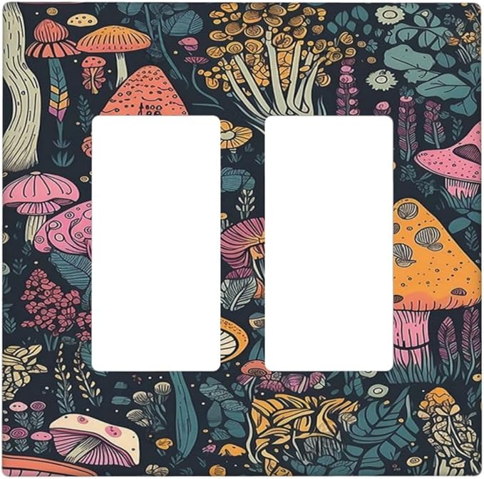 Decorative Outlet Covers Cartoon Comics Colorful Mushrooms 2 Gang Wall Plate Double Rocker Two Switch Wall Cover Plate Light Switch Cover Plate Faceplate for Country Bedroom Decor