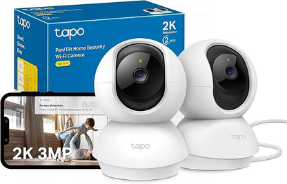 Tapo 2K Pan/Tilt Security Camera for Baby Monitor, Dog Camera w/Motion Detection, 2-Way Audio Siren, Night Vision, Cloud&SD Card Storage, Works w/Alexa & Google Assistant, 2-Pack (Tapo C210P2)
