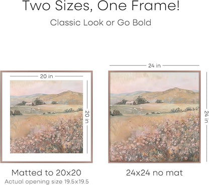 Homeforia 24x24 Picture Frame Mocha, High End Metal 24 x 24 Large Square Poster Frame Matted to 20 x 20 in Photo, 24by24 Thin Mocha Frames with Mat 20x20 inch Print, Tempered Glass, Wall Kit, Set of 1