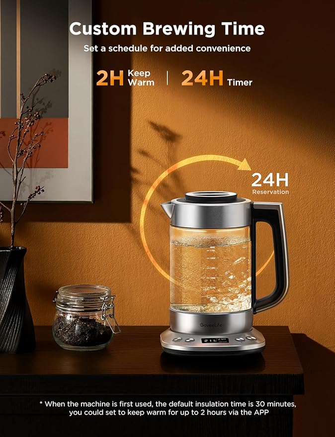 GoveeLife Smart Electric Kettle with Tea Infuser for Loose Leaf, 1.7 L Electric Tea Kettle with Brewing Program, Variable Temperature Control, 2 H Keep Warm & Auto Shut off, BPA Free, Sliver