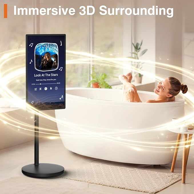 32-Inch Portable Smart Tablet, Portable TV on Wheels with 4K Camera, 8G RAM+128G Storage, Android 13 OS, Built-in Battery(Up to 8H), Full Swivel Rotation, Voice Remote Control(Black)