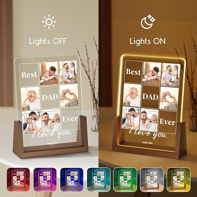 Personalized Dad Gifts for Fathers Day, Custom Fathers Day Gift from Daughter Son Kids, Customized Dad Gifts for Husband from Wife, Unique Best Dad Picture Frame with Your Photos