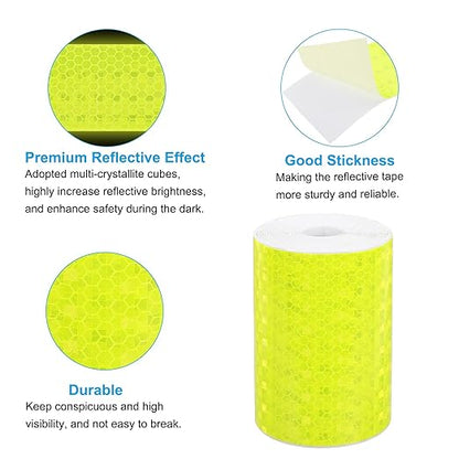 PATIKIL 4 Inch x 33 ft Reflective Tape, 1 Roll Waterproof Self Adhesive High Visibility Caution Warning Safety Tape Reflector with Scraper for Trucks Trailers Cars, Bright Yellow