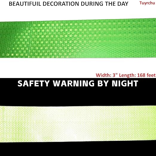 Green Reflective Tape Outdoor Waterproof 3 inch Wide, High Visibility Warning Industrial Marking Tape, Safety Stickers (168 feet)