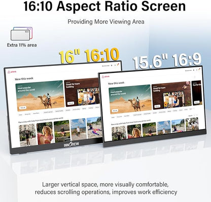 InnoView 16-inch 180Hz Portable Monitor FHD1920×1200 100% sRGB Laptop Screen Extender | 2 x Type-C & HDMI 16:10 Portable Monitor Compatible with 144hz/Macbook/Switch/PS5/Xbox