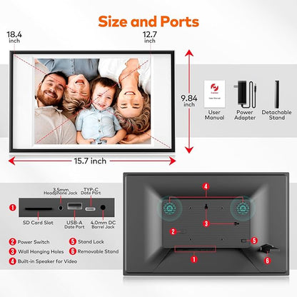 Frameo Digital Picture Frame 12.7'' 64GB Photo Frame, 1440 * 1080P IPS Touch Electronic Picture Frame, Auto-Rotate Tabletop&Wall Mounted,USB&SD Card, Sharing Photos/Videos via Free App from Anywhere