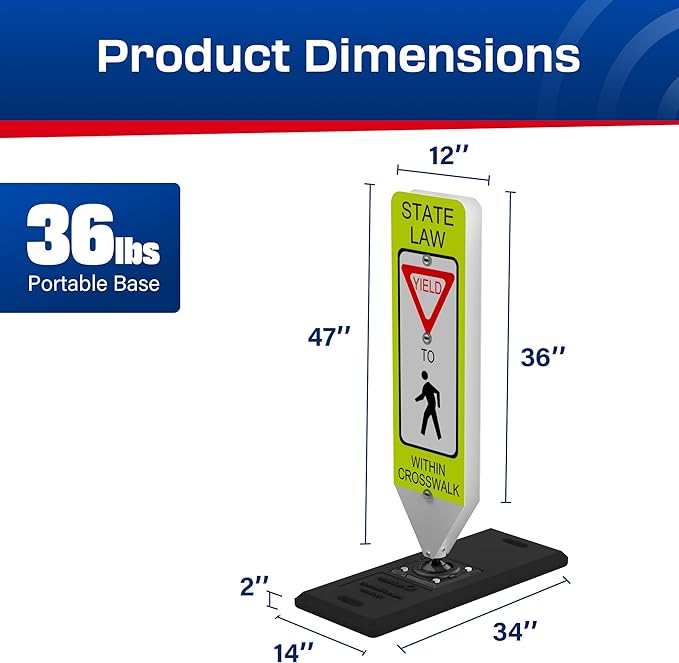 Impact Recovery - In-Street Pedestrian Crossing Signs - Street Sign - Road Safety Yield Sign with Portable Base