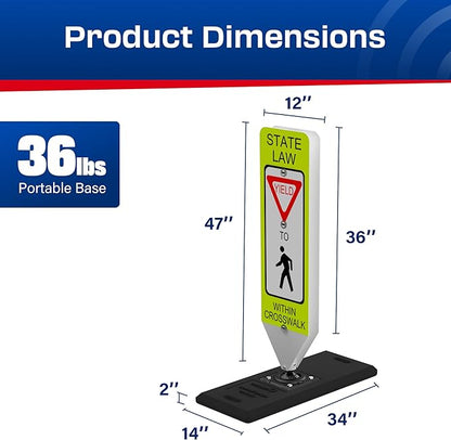 Impact Recovery - In-Street Pedestrian Crossing Signs - Street Sign - Road Safety Yield Sign with Portable Base