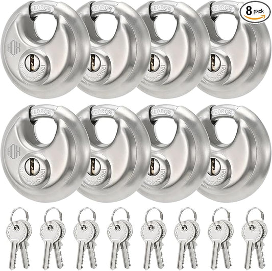 Heavy Duty Padlock with Key – 70mm Stainless Steel Commercial Discus Keyed Lock, High Security, 8 Pack
