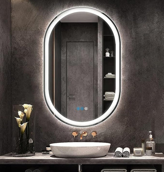 32 x 20 Inch Oval LED Bathroom Mirror with Front Lights Smart Memory 3 Color Adjustable Brightness Anti-Fog 32 Inch Oval Lighted Vanity Mirror for Bathroom Wall Horizontal Vertical Mounted
