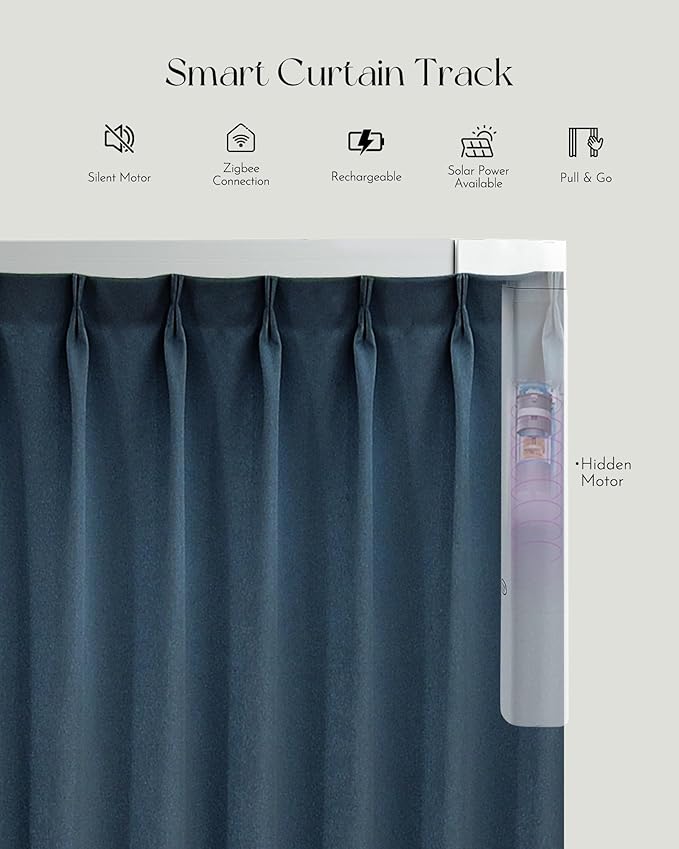 Graywind Rechargeable Smart Curtains Compatible with Alexa App Remote Control Motorized Drape for Sliding Door One-Way or Split Draw, Custom Width Up to 220" (Galaxy Series)
